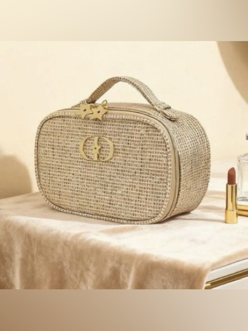 Dior Woven Cosmetic Vanity Case with Metallic Gold Accents